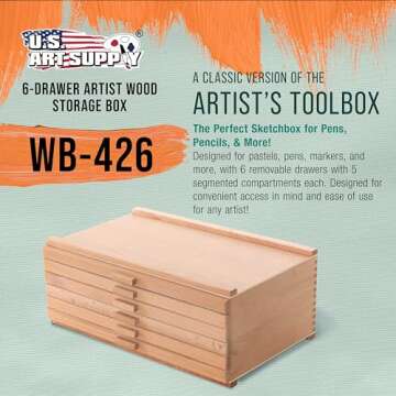 U.S. Art Supply 6-Drawer Artist Storage Box with Compartments