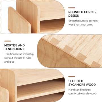 KIRIGEN 3-Tier Natural Wood Desktop Organizer