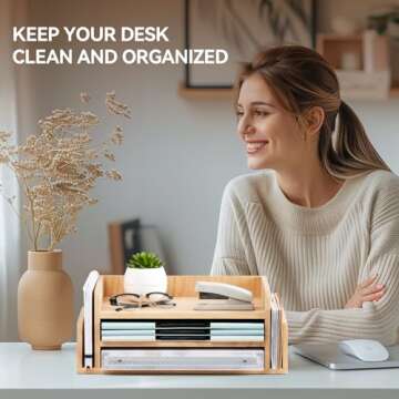 KIRIGEN 3-Tier Natural Wood Desktop Organizer