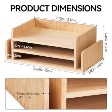 KIRIGEN 3-Tier Natural Wood Desktop Organizer