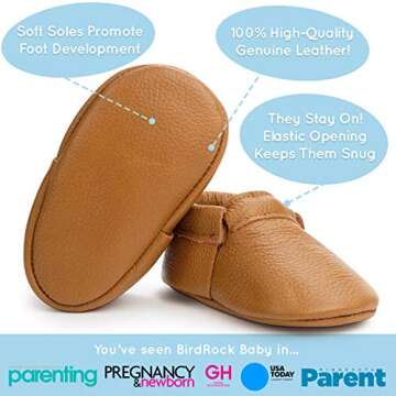 BirdRock Baby Fringeless Genuine Leather Moccasins for Kids