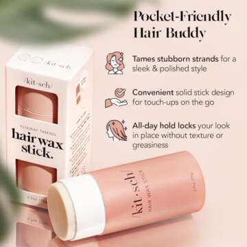 Kitsch Hair Wax Stick for Men & Women Wet Hair Brush Bundle - Sleek & Travel Friendly