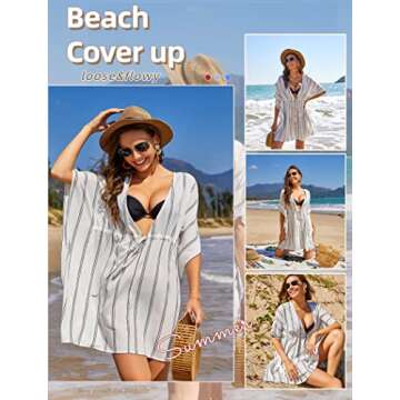 ADOME White Cover Up Striped Swim Bikini Beachwear Bathing Suit Beach Dress