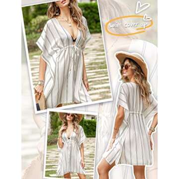 ADOME White Cover Up Striped Swim Bikini Beachwear Bathing Suit Beach Dress