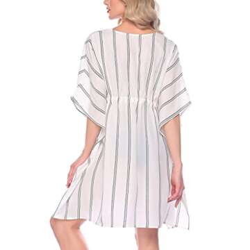 ADOME White Cover Up Striped Swim Bikini Beachwear Bathing Suit Beach Dress