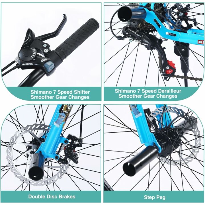 BALINGE（US Stock 26 Inch BMX Style Mountain Bike,MTB 7 Speeds Bicycle,Dual Disc Brake Bicycles City Bike，4 Step Pegs，BMX handlebar Mountain Bike for Student/Senior/Men/Women/Adult，Multiple Colors
