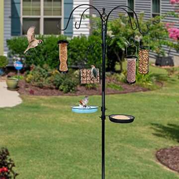 Ashman Deluxe Premium Bird Feeding Station, 22" Wide x 91" Tall (82 inch Above Ground) Black with 4 ...