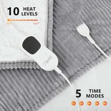 Homemate Electric Blanket Full Size- 72"x84" Heated Blanket Full Size 1/2/4/6/8 Hours Auto-Off 10 Heat Levels Over-Heat Protection Soft Flannel Sherpa Heating Blanket Full Size ETL Certification