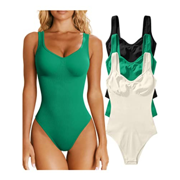 OQQ Women's 3 Piece Bodysuits Sexy Ribbed Sleeveless Shapewear Tank Tops 2025 Summer Leotard Black G...