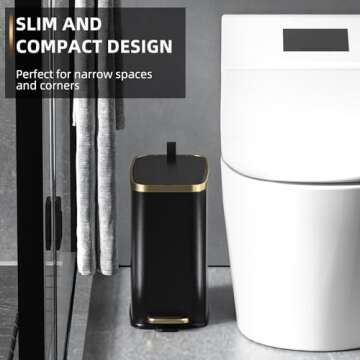 CEROELDA Small Bathroom Trash Can - Soft Close - 5L Slim Waste Bin for Any Space