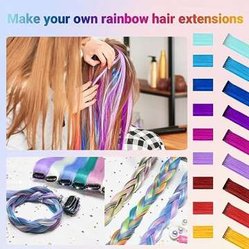 TOFAFA 22 Pcs Colored Hair Extensions - Rainbow Highlights for Parties and Fun