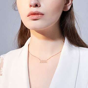 SKQIR Birth Years Necklace,Initial Year Number Pendant Necklace Gold Plated Birthday Gift Charm Friendship Old English Arabic Mumerals Stainless Steel Necklace Jewelry for Women Girl（Gold,2000）