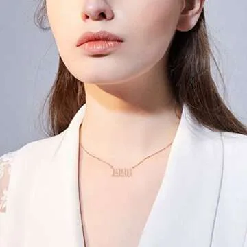 SKQIR Birth Years Necklace,Initial Year Number Pendant Necklace Gold Plated Birthday Gift Charm Friendship Old English Arabic Mumerals Stainless Steel Necklace Jewelry for Women Girl（Gold,2000）