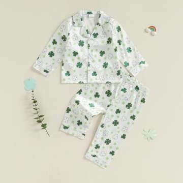 Nokpsedcb Toddler Pajamas Set Cute Shamrock Print for Kids Sleepwear