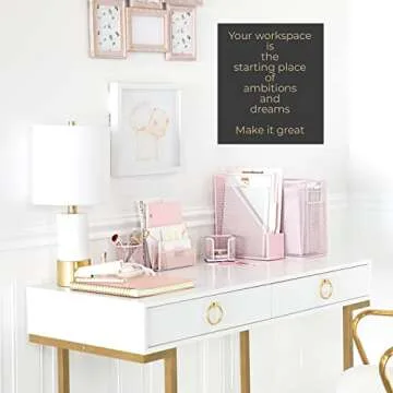 BLU MONACO 5 Piece Office Supplies Pink Desk Organizer Set - with Desktop Hanging File Organizer, Ma...