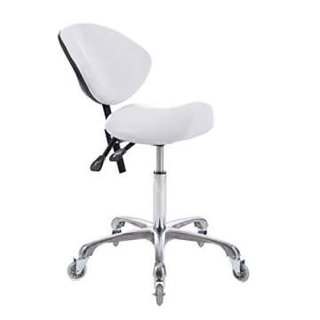 FRNIAMC Adjustable Saddle Stool with Back Support with Wheels Swivel Rolling Ergonomic Office Chair for Home Office Dentict Clinic Beauty Salon Lab Studio(White)