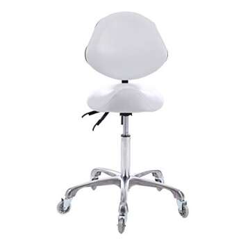 FRNIAMC Adjustable Saddle Stool with Back Support with Wheels Swivel Rolling Ergonomic Office Chair for Home Office Dentict Clinic Beauty Salon Lab Studio(White)