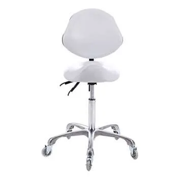 FRNIAMC Adjustable Saddle Stool with Back Support with Wheels Swivel Rolling Ergonomic Office Chair for Home Office Dentict Clinic Beauty Salon Lab Studio(White)