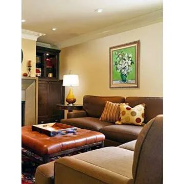 DECORARTS - Pink Roses in a Vase - Vincent Van Gogh. Giclee Print on Canvas with matching Golden-relief Framed Wall Art. Picture Size: 24x20 in, Framed Size: 30x26 in