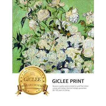 DECORARTS - Pink Roses in a Vase - Vincent Van Gogh. Giclee Print on Canvas with matching Golden-relief Framed Wall Art. Picture Size: 24x20 in, Framed Size: 30x26 in