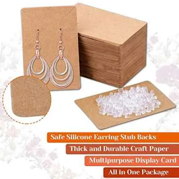 Earring Cards, Anezus 100 Pcs Earring Display Cards Earring Holder Cards with 200 Earring Backs and 100 Self- Sealing Bags for Earrings Necklace Jewelry Display, Kraft Color 3.5x2.4 Inches