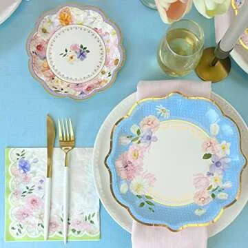 Kate Aspen Tea Party Decorations Tableware Set (62 Pc, 16 Guests), Colorful Pastel Party Supplies fo...