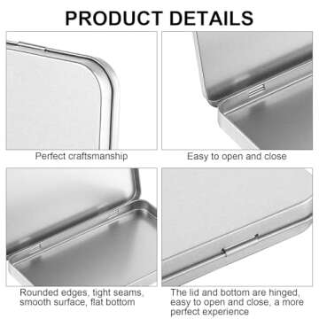 2 Pack Hinged Tin Box Rectangular Metal Tin Box With Lid Metal Hinged Tins Box Containers Silver Metal Rectangular Tins For Watercolor Jewelry Pen Eraser Pill Candy Craft Organize 7 X 4.25 X 0.59'