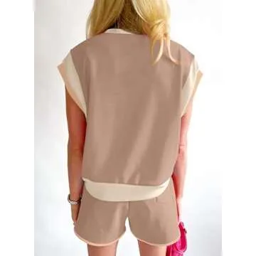 SHEWIN Women's Two Piece Lounge Sets Casual Short Sleeve Pullover Tops Matching Shorts Loungewear Tracksuit Set