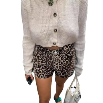 Trendy QJK Leopard Print Denim Shorts - Y2K Style High Waist Baggy Fit