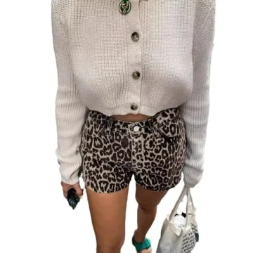 Trendy QJK Leopard Print Denim Shorts - Y2K Style High Waist Baggy Fit