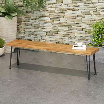 Christopher Knight Home Gladys Outdoor Modern Industrial Acacia Wood Bench Hairpin Legs, Teak and Ru...