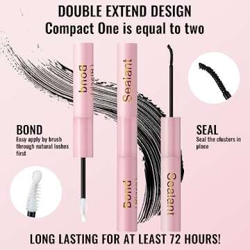 HIJJPS Lash Bond & Seal Waterproof, Cluster Glue for Eyelash Extensions, Strip Waterproof Strong Hold Latex Free All Day Wear, Suitable Sensitive Eyes, LBS1