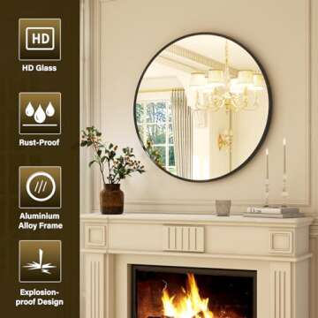 XRAMFY 32 Inch Round Black Metal Wall Mirror - Stylish Circle Mirror for Entryway, Bathroom, and Living Room Decor | Matte Black Circle Wall Mirror