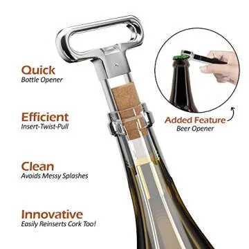 Primoxe Ah So Two Prong Wine Cork Remover with Bottle Opener - Professional Stainless Steel Puller - Extractor For Opening & Vintage Collecting - for Connoisseurs & Collectors to Uncork