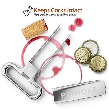 Primoxe Ah So Two Prong Wine Cork Remover with Bottle Opener - Professional Stainless Steel Puller - Extractor For Opening & Vintage Collecting - for Connoisseurs & Collectors to Uncork