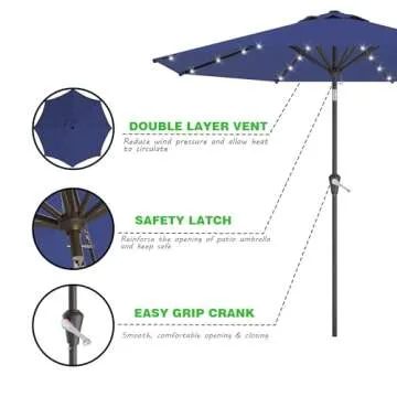 AreShark 9FT Solar Umbrella with Bright LED Lights