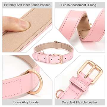 WLIXPBB Airtag Leather Dog Collar for Small Medium Large Dog Adjustable Soft Padded Air Tag Puppy Collar Heavy Duty Metal Buckle Collar with Anti-Lost Airtag Holder Protective Case,M,Pink