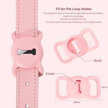 WLIXPBB Airtag Leather Dog Collar for Small Medium Large Dog Adjustable Soft Padded Air Tag Puppy Collar Heavy Duty Metal Buckle Collar with Anti-Lost Airtag Holder Protective Case,M,Pink