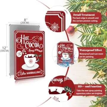 Christmas Decor Signs Farmhouse Decorative Red Hot Cocoa Vintage Wall Decorations - Cup of Cocoa 8x12 Inch