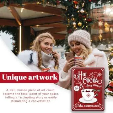 Christmas Decor Signs Farmhouse Decorative Red Hot Cocoa Vintage Wall Decorations - Cup of Cocoa 8x12 Inch