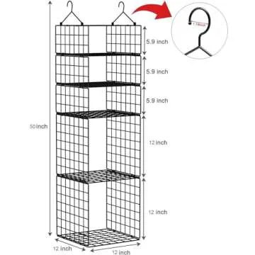 X-cosrack Hanging Closet Organizer and Storage 5 Tier Closet Hanging Shelves for Handbags & Adjustable Collapsible Hanging Clothes Sweaters Closet Organizer Metal Shelves for Bedroom Cabinet