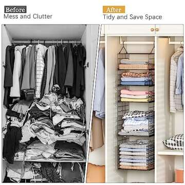 X-cosrack Hanging Closet Organizer and Storage 5 Tier Closet Hanging Shelves for Handbags & Adjustable Collapsible Hanging Clothes Sweaters Closet Organizer Metal Shelves for Bedroom Cabinet