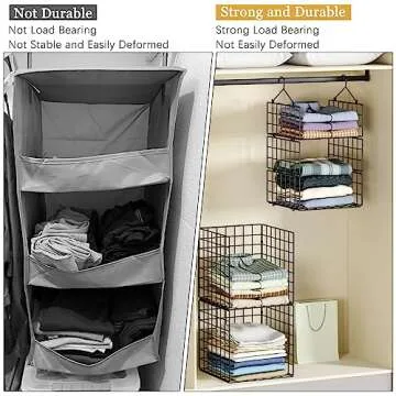 X-cosrack Hanging Closet Organizer and Storage 5 Tier Closet Hanging Shelves for Handbags & Adjustable Collapsible Hanging Clothes Sweaters Closet Organizer Metal Shelves for Bedroom Cabinet