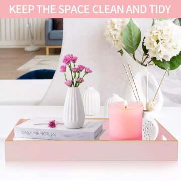 YXZHUOYU Large Pink Sturdy Acrylic Serving Tray with Handles-18.9x13.8Inch, Morden Plastic Rectangular Serving Tray for Coffee Table Bathroom, Ottoman, Home Decor