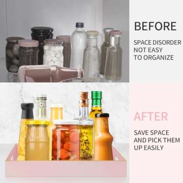 YXZHUOYU Large Pink Sturdy Acrylic Serving Tray with Handles-18.9x13.8Inch, Morden Plastic Rectangular Serving Tray for Coffee Table Bathroom, Ottoman, Home Decor