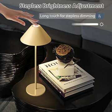 FUNTAPHANTA Gold Modern LED Lamp,Rechargeable Cordless Table Lamps, Stepless Dimming Touch Lamp, Sma...