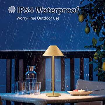 FUNTAPHANTA Gold Modern LED Lamp,Rechargeable Cordless Table Lamps, Stepless Dimming Touch Lamp, Small Battery Operated Lamp for Bedroom Bedside Desk Dining Restaurant Outdoor