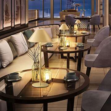 FUNTAPHANTA Gold Modern LED Lamp,Rechargeable Cordless Table Lamps, Stepless Dimming Touch Lamp, Small Battery Operated Lamp for Bedroom Bedside Desk Dining Restaurant Outdoor