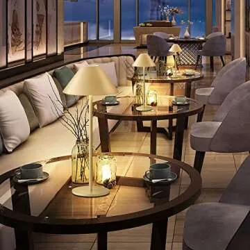 FUNTAPHANTA Gold Modern LED Lamp,Rechargeable Cordless Table Lamps, Stepless Dimming Touch Lamp, Small Battery Operated Lamp for Bedroom Bedside Desk Dining Restaurant Outdoor