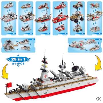 Sitodier STEM Building Set Toy | 811pcs Construction 25 in 1 Cruiser Ocean Ship Building Toy for 6 Y...